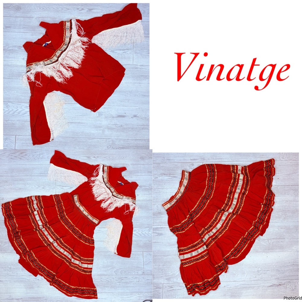 Vintage cimarron 1950s Mexican style line dancing western shirt / skirt fringe